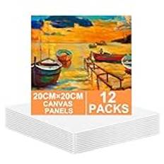 Koncci Canvas för målning 20 x 20 cm, 12 paket små dukar för målning av bomull syrafria för akryl och oljemålning och våtvatten konst media, hobbymålare och nybörjare