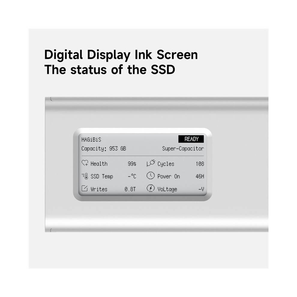HAGIBIS M.2 NVMe SSD Enclosure with E-Ink Display 10Gbps Ink Screen Aluminum External SSD Case for 2230/2242/2260/2280 SSDs