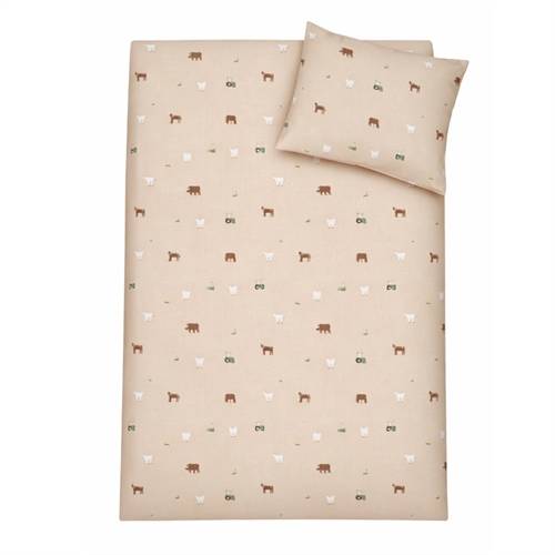 Bondgårdsmotiv sängkläder - 100% bomull - Junior sängset 100x140 cm - Beige med bondgårdsmotiv