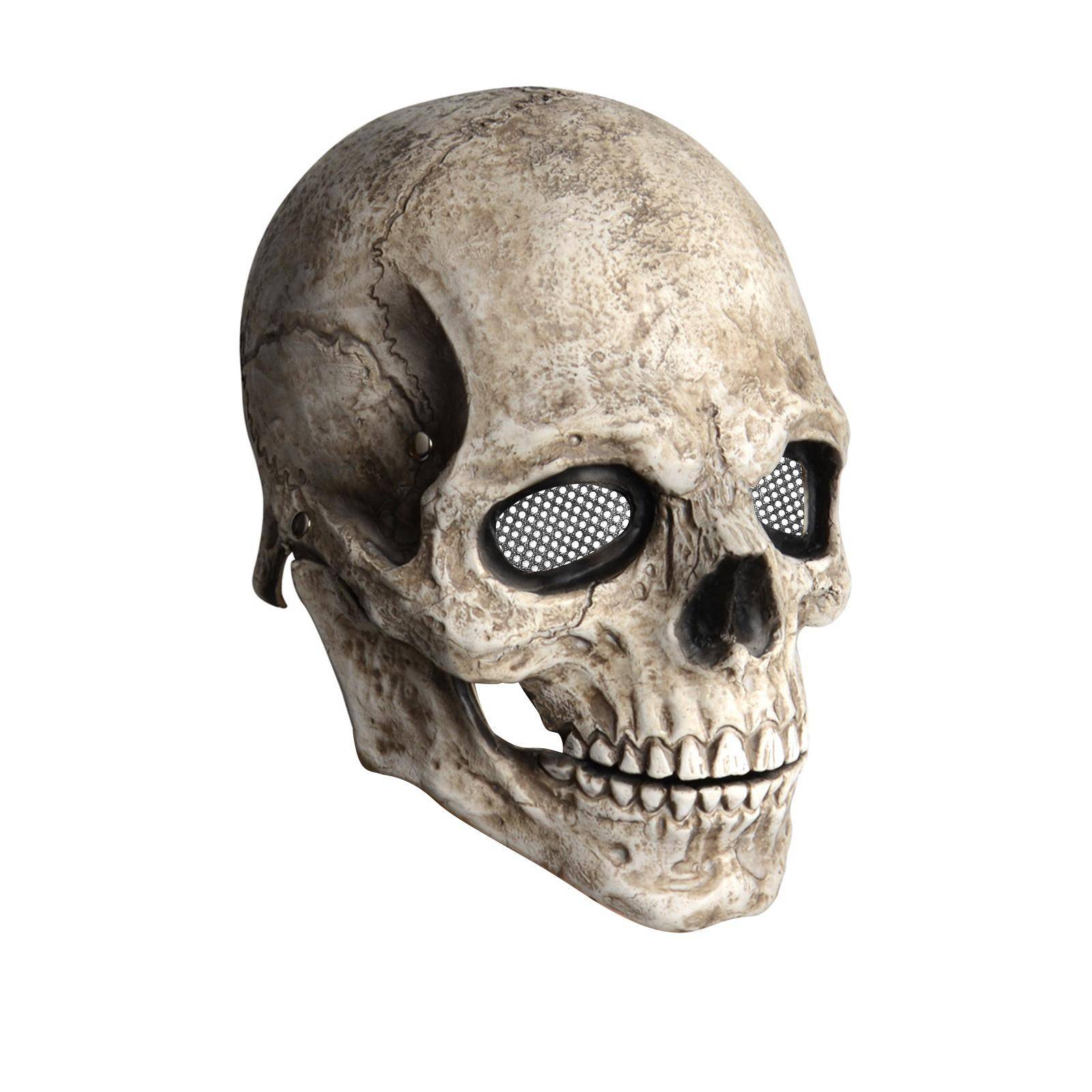 Rörlig Käke Huvudskalle Mask Skelettmask Halloween Cosplay Läskig Mask Skräckhjälm för Halloween Festival Fest Dekoration grå