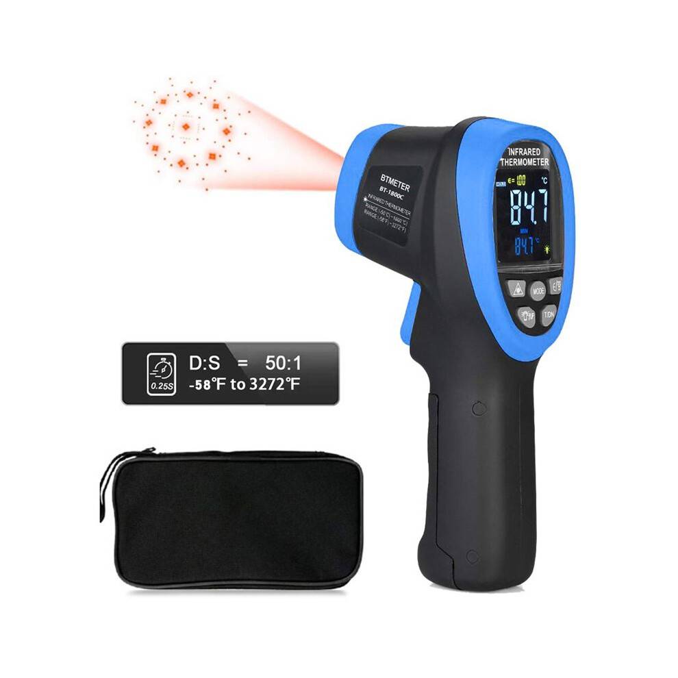 HoldPeak BT-1800C Pyrometer -58F -3272F (-50-1800) IR Temp Tool,D:S 50:1 High Temperature Infrared Thermometer