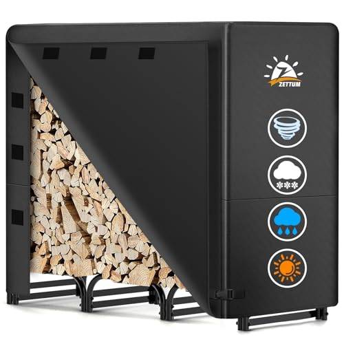 Zettum vedställ i metall utomhus 121 x 35 x 121 CM, vedställ med lock 600D PU-beläggning, vattentät vedförvaring för ved, eldstad träskydd för uteplats