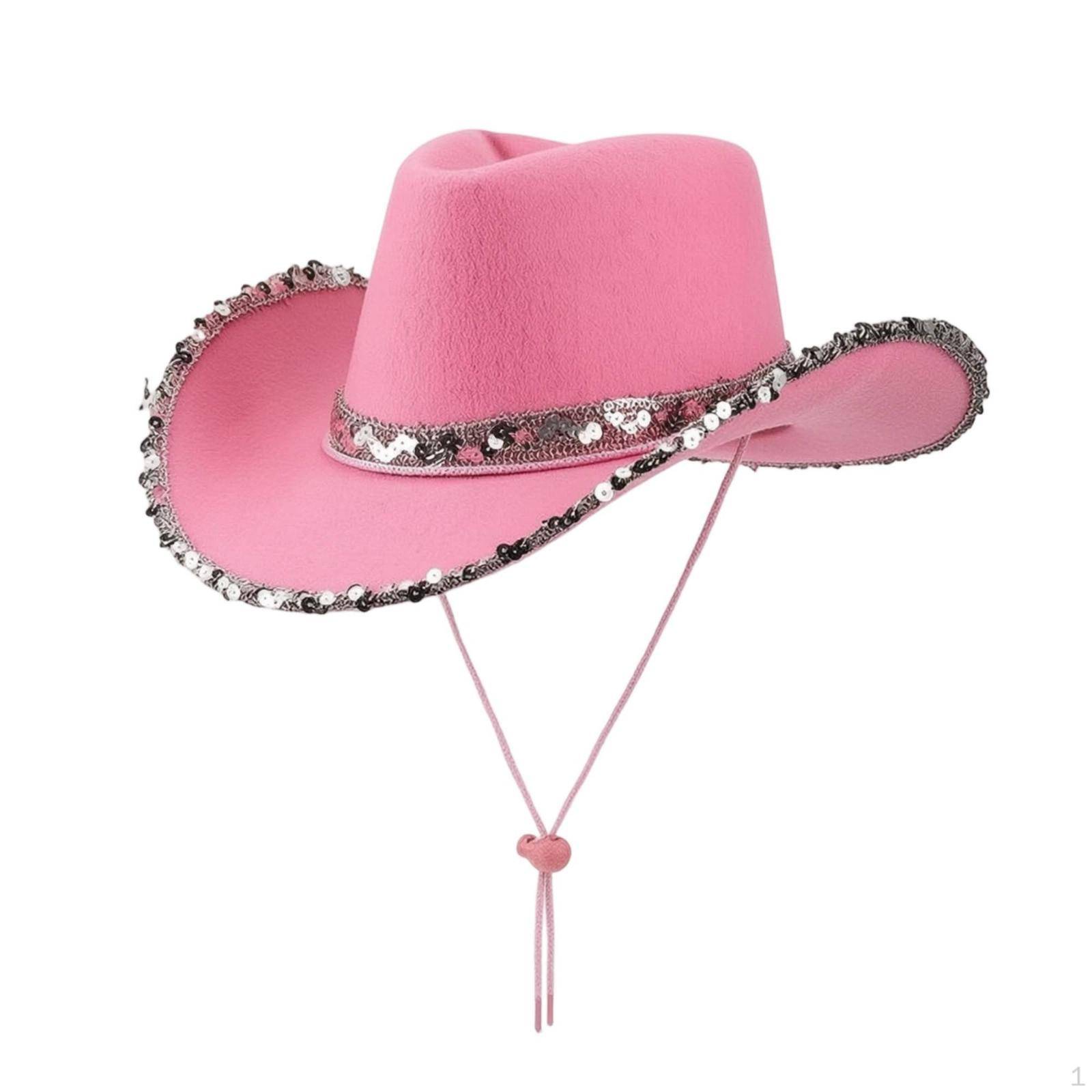 Cowboyhatt med paljetter Glittrande huvudbonad Glittrig för festivaler rosa