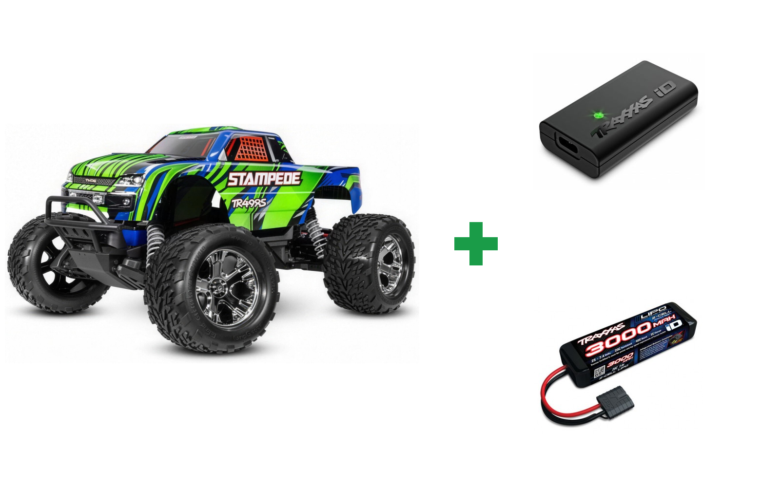 Traxxas 36254-8 Stampede 2WD RTR + USB-C strømforsyning og kabel - Kombopakke - Green