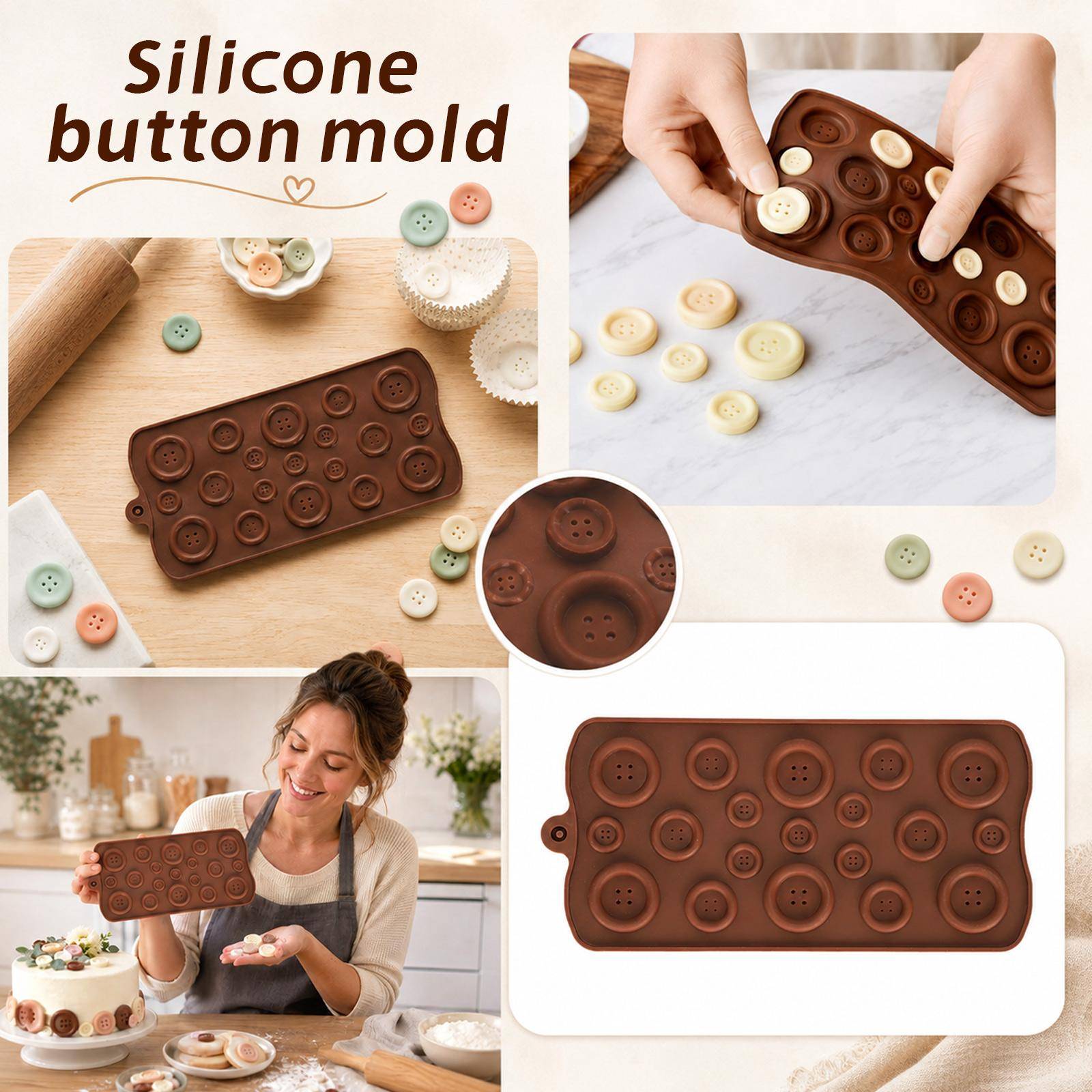 Silikonknappform för Fondant Choklad DIY Bakning Dekorationstillbehör brown