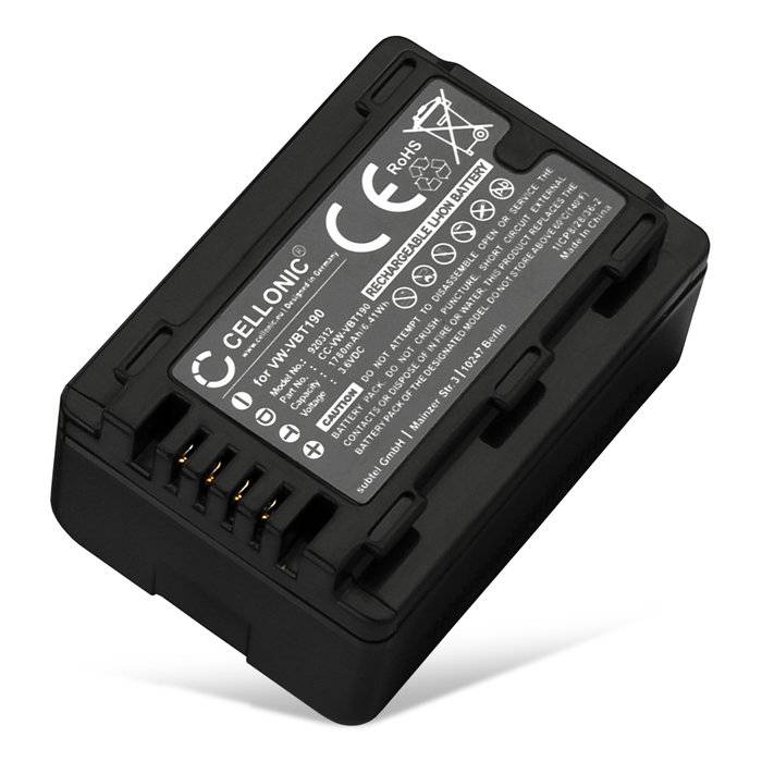 Ersättningsbatteri VW-VBK180, VW-VBL090, VW-VBT190, VW-VBY100 - Batteri / kamerabatteri för Panasonic HC-V180 V10 V100 V160 V270 V380 V500 V777 V800 HC-VXF990 HC-VX980 HC-W580 HDC-SD40 kamera - 1780mAh kapacitet för lång batteritid