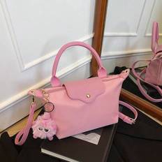På vintern är Mini The New Fashionable Handbag med kontrastfärgsdesign, axelväska i vattentätt nylontyg, fyrkantig väska och grönsakskorgväska lämplig - Rosa