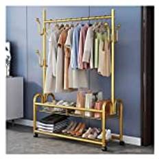 KARMIO Guld Klädhyllor Med Hjul Fristående Klädställ Med 2 Bottenhyllor Klädhängare I Metall 6 Krokar För Sovrum Och Butiksdisplay (Color : Gold, Size : 120cm)