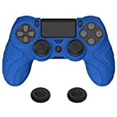 PlayVital Skydd Fodral för ps4-kontroller,Halkskydd Silikonskal Hölje Kompatibel med ps4 Slim/Pro Controller,Silikon Skydd Hud Ärm Skyddande för ps4 med 2 Joystickhölje-Blå(Guardian Edition)