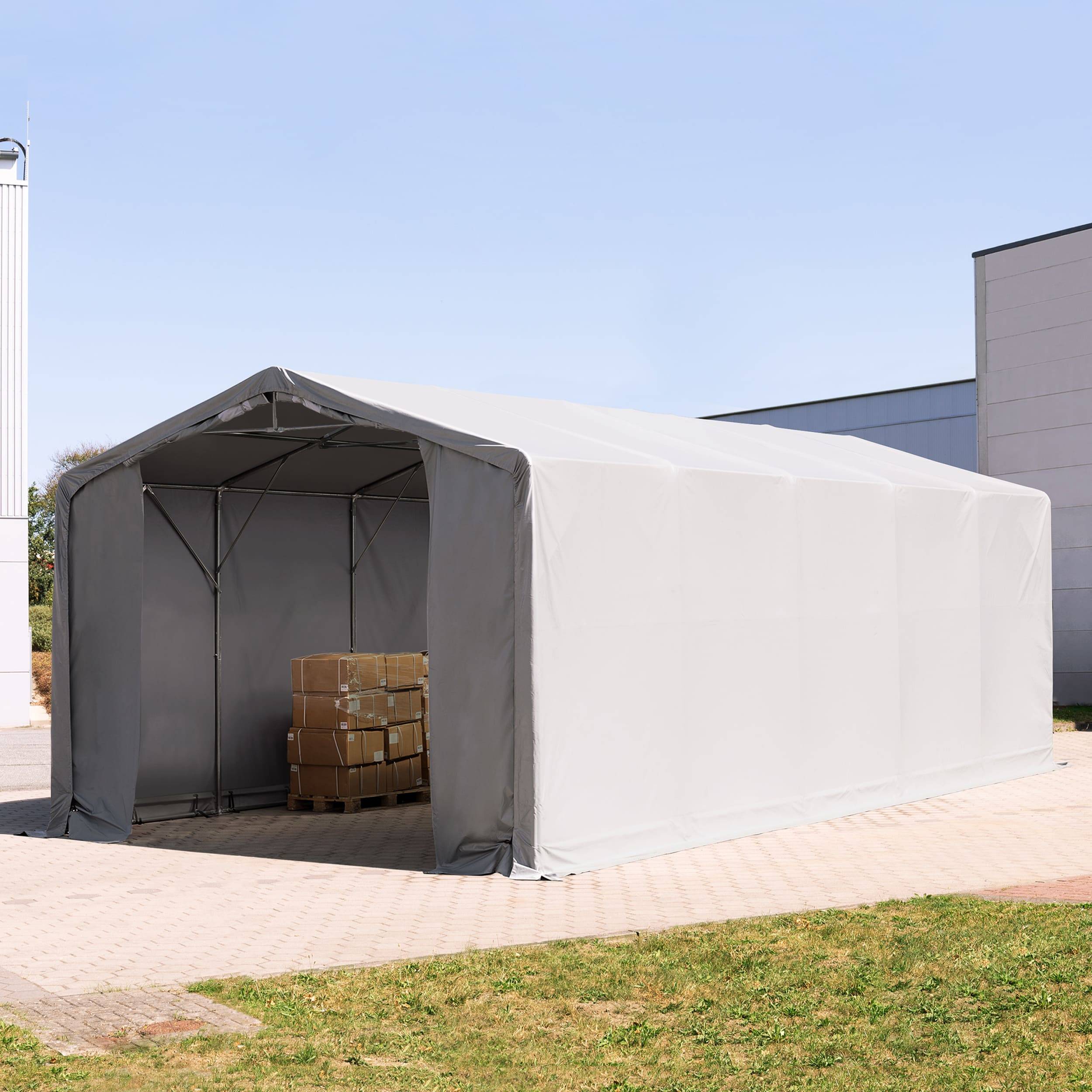 5x10m, Telthal, PRIMEtex-PVC-teltdug, grå, med statikpakke (beton undergrund) - (94194)