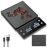 JiGiU Digital kaffevågar med timer – mini espressomåg, 3 kg/0,1 g noggrannhet, stor skärm, uppladdningsbar, perfekt för Pour-Over Coffee