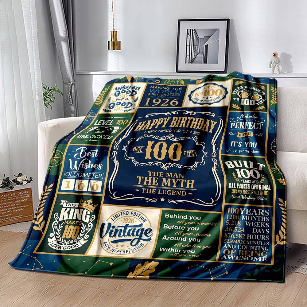 Vintage Flanellfilt för 100-årsfirande - Mjuk och Lämplig för Soffor, Sängar, Kontor, Resor, Alla Årstider, Bra Gåva för Högtider och Födelsedagar.