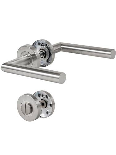 BEILEIOU WC - Badrum och toalett dörrlås, dörrknapp, dörrhandtag i rostfritt stål Modern L-form Silver, Elegant och enkel design (1, Silver, WC)