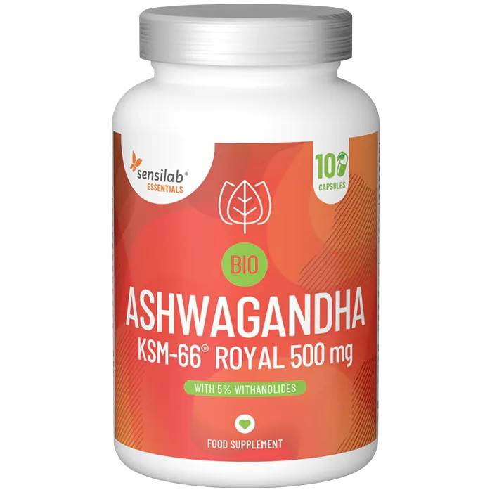 Essentials Bio Ashwagandha KSM-66® Royal 500 mg, hög dos - veganskt, 100 kapslar