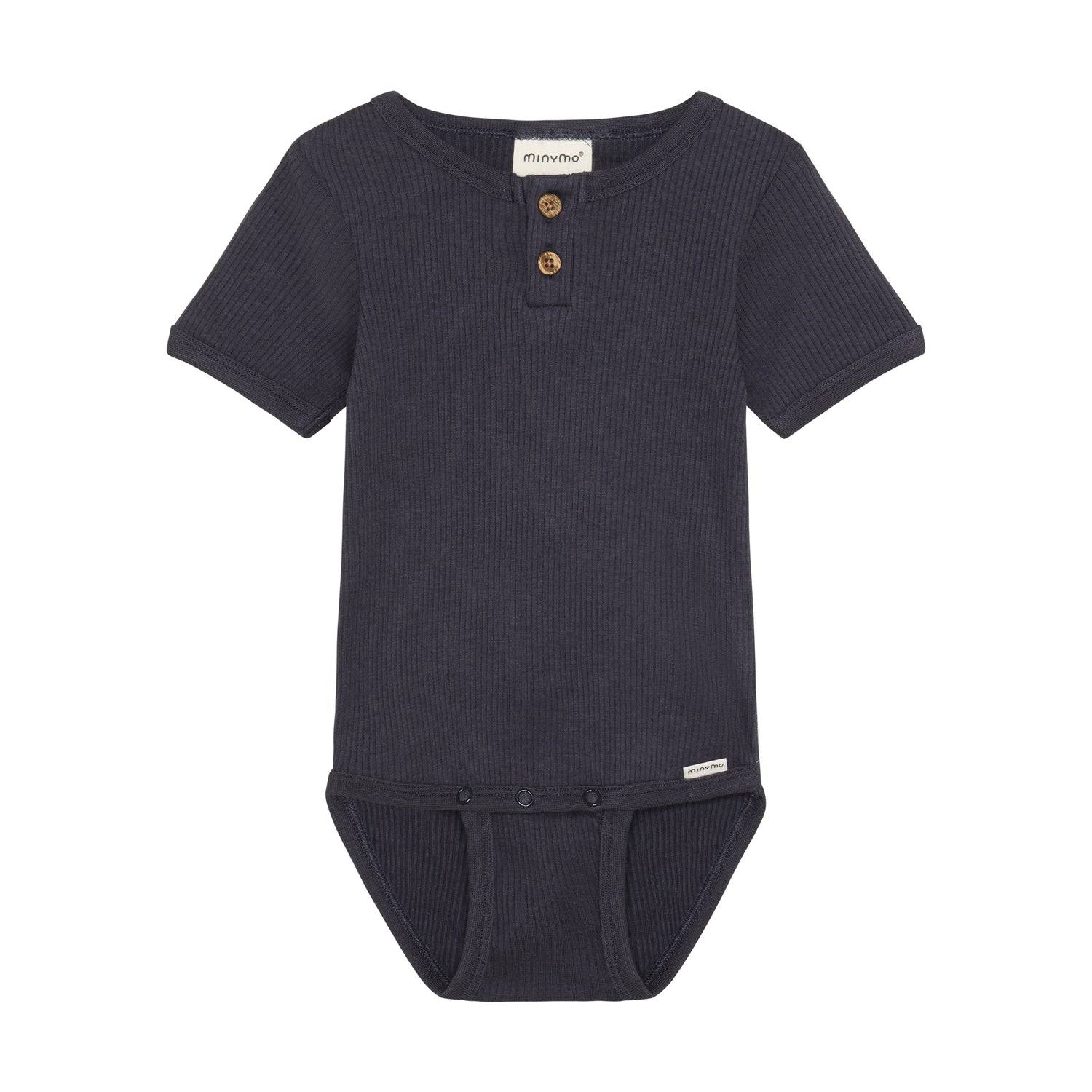 Minymo - Mørkeblå kort ærmet rib body 114345.