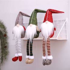 3 stk. julepyntefigurer i plys, julepynt nissepyntefigur i plys svensk tomte nisse håndlavet skandinavisk julemand alfen figur lange ben til hjemmet