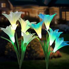Udendørs solcelledrevne have lamper 8 Lily Flower Multicolor Change Led solcellelamper i Piquet Have, Terrasse, (blå&amp;violet)（hvid）