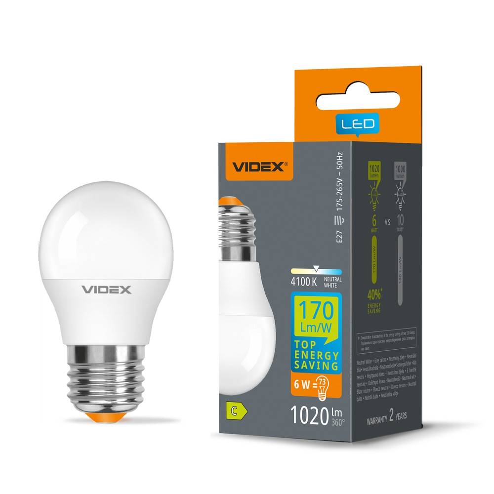 E27 6W LED-klotlampa - G45, neutralvit - Kulör : Neutral