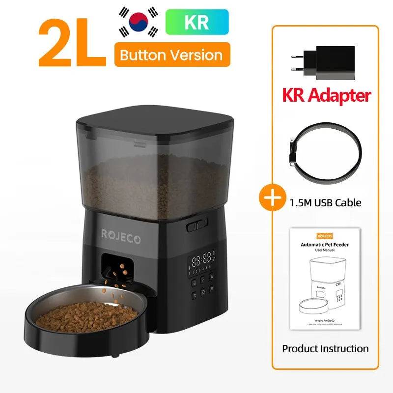 Automatic Pet Feeder Button Version Auto Cat Food Dispenser Accessories Smart Control Pet Feeder For Cats Dog Dry Food - With KR Plug / 2L