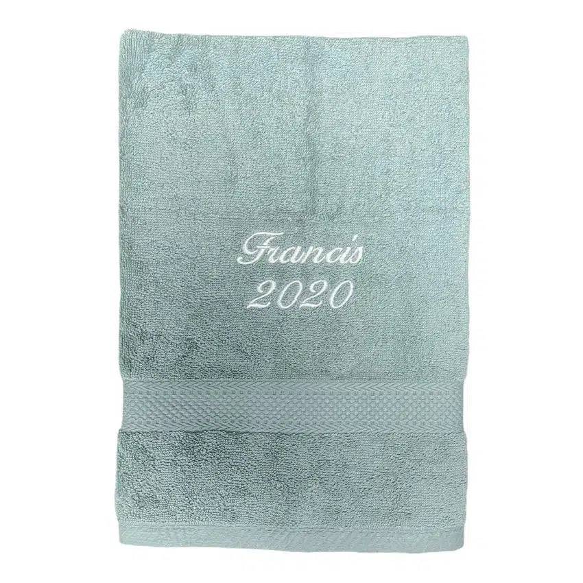 Handduk med namn - aqua - kursiv text, 50x70cm HANDDUK