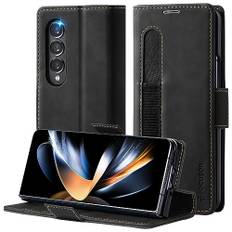 Focusor Hülle für Samsung Galaxy Z Fold 4 5G Leder mit S Pen Halter,[Kartenfach] Handyhülle für Samsung Z Fold4 Klappbar Flip Case Cover Stoßfeste Schutzhülle für Galaxy Z Fold 4,Schwarz