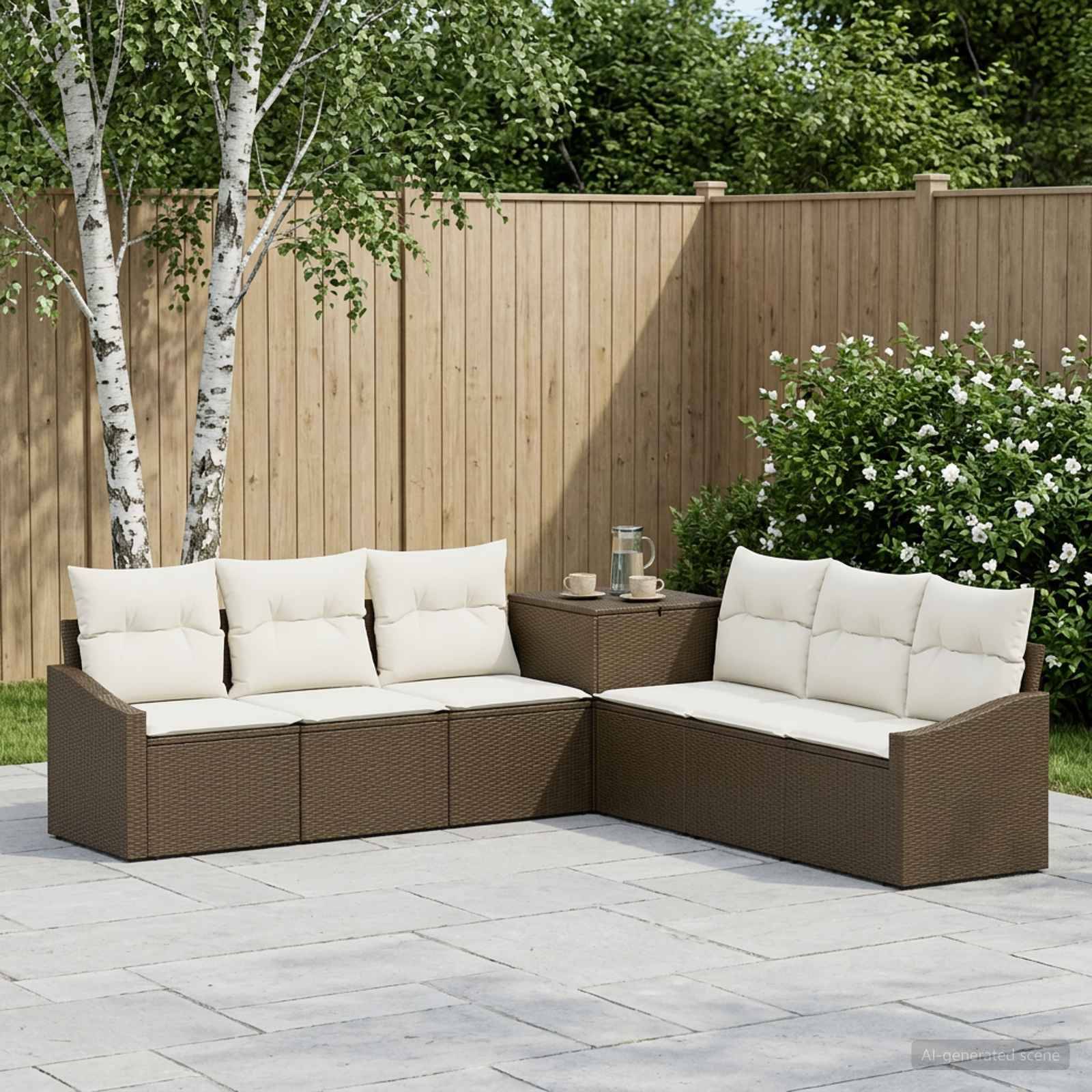 vidaXL Sofa Sæt 7 stk. Brun og Creme Hvid Poly Rattan og Stål