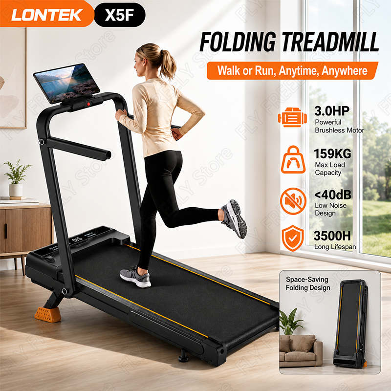 LONTEK X5F Folding & Portable 3-in-1 Treadmill with 16% Adjustable Incline, Slim Compact Under Desk Running Machine with Remote Control, Max 159kg Capacity Home Office Fitness Equipment