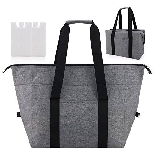 Gukasxi Stor kylväska vikbar 20 l - vikbar shoppingväska med 2 kyllådor, grå picknickväska med isolering för camping, mattransport, termoväska för grillning, fiske, utomhusaktiviteter