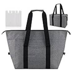Gukasxi Stor kylväska vikbar 20 l - vikbar shoppingväska med 2 kyllådor, grå picknickväska med isolering för camping, mattransport, termoväska för grillning, fiske, utomhusaktiviteter