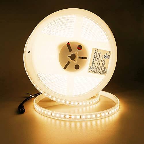 JOYLIT 24V LED-Ljuslist 5M 3000K Varmvit IP67 Vattentät 9500LM Superljus CRI 92+, CE UL Premium 126LEDs/M SMD 2835 90W Dimmbar LED Remsa för Hemmet och Kommersiellt(Strömförsörjning Ingår Ej)