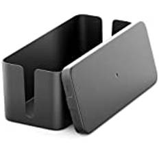 deleyCON Kabelhanternig Box Kabel Organiserare Box Kabellåda 32,7cm x 13,5cm x 12,5cm Robust Plast 2 Sidomonterade Kabelledare Skydd och Säkerhet Svart