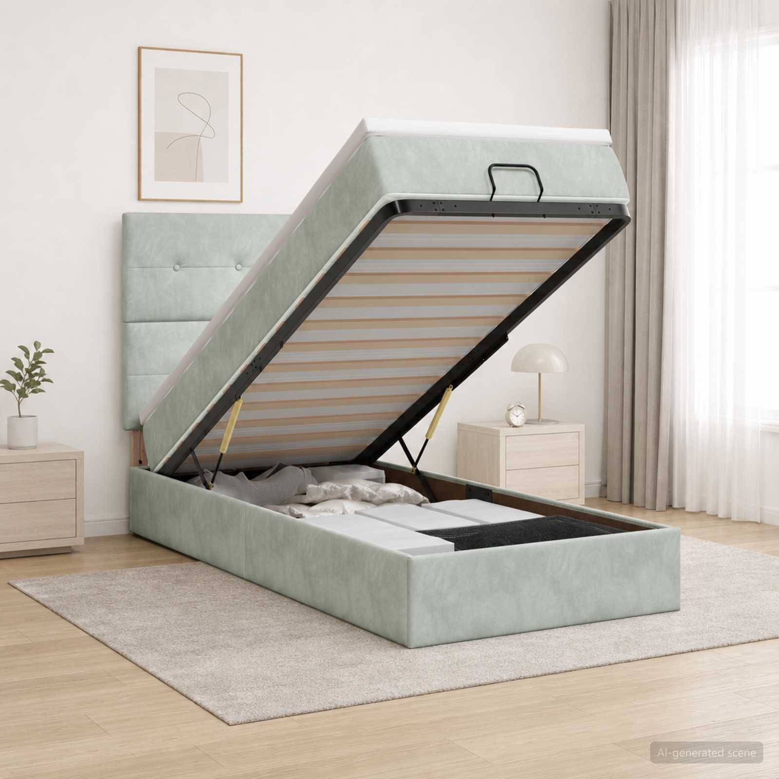 vidaXL Ottoman säng med madrass Ljusgrå 90 x 190 cm Sammet