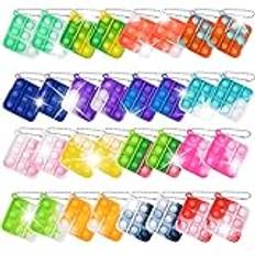 Ainiv Pop Fidget It Toy, 32 st Fidget Leksak Nyckelring, Färgglad Push Pop Bubble Fidget Sensoriska Leksaker, Mini Bubble Toy Silikon för ADHD, Stresslindring Autism, för Vuxna Barn