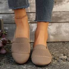 Rund tå dam Slip-On skor, stretchigt tyg Casual skor, lågtopp, platt, loafers - Kamel - CN36,CN37,CN38,CN39,CN40,CN41,CN42,CN43