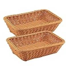 MUKCHAP 2-pack flätade brödkorgar, 30 x 20 x 10 cm rektangulär rottingkorg, polykorg för frukt, grönsaker, bröd