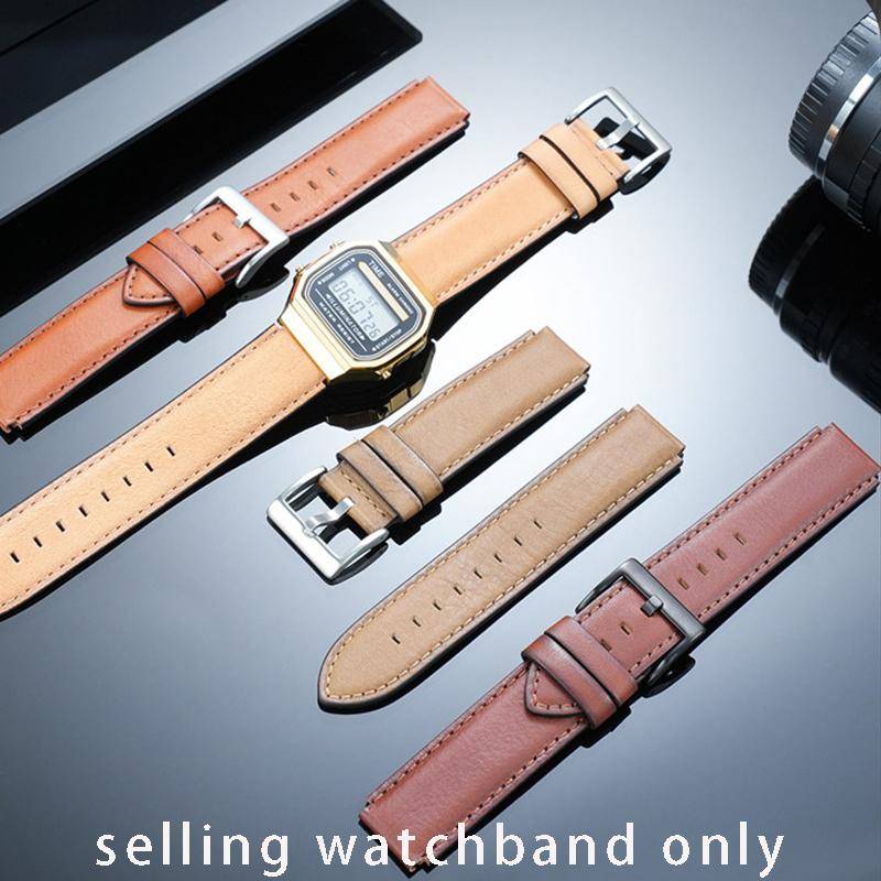 För Casio AE1200 AE1300 A158W/A168 W-216H Vintage Klockarmband konvex mun Herrarmband 18MM Retro Äkta Läder Klockarmband mörkbrun-svart färg