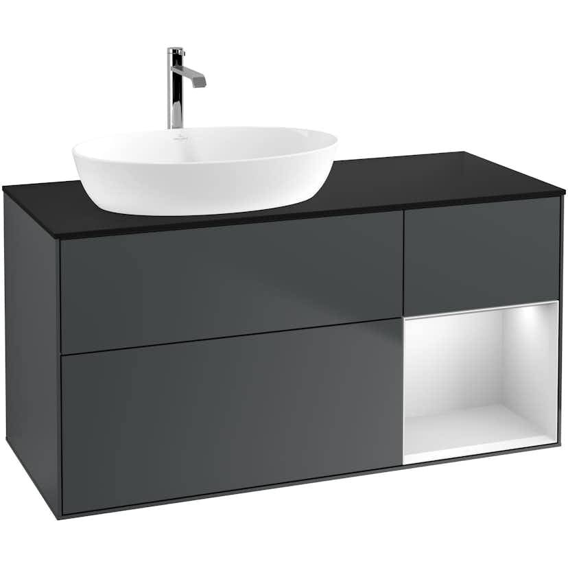 Tvättställsskåp Villeroy & Boch Finion med 3 Lådor Hylla och Bänkskiva för Ocentrerat Tvättställ från Artis & Collaro