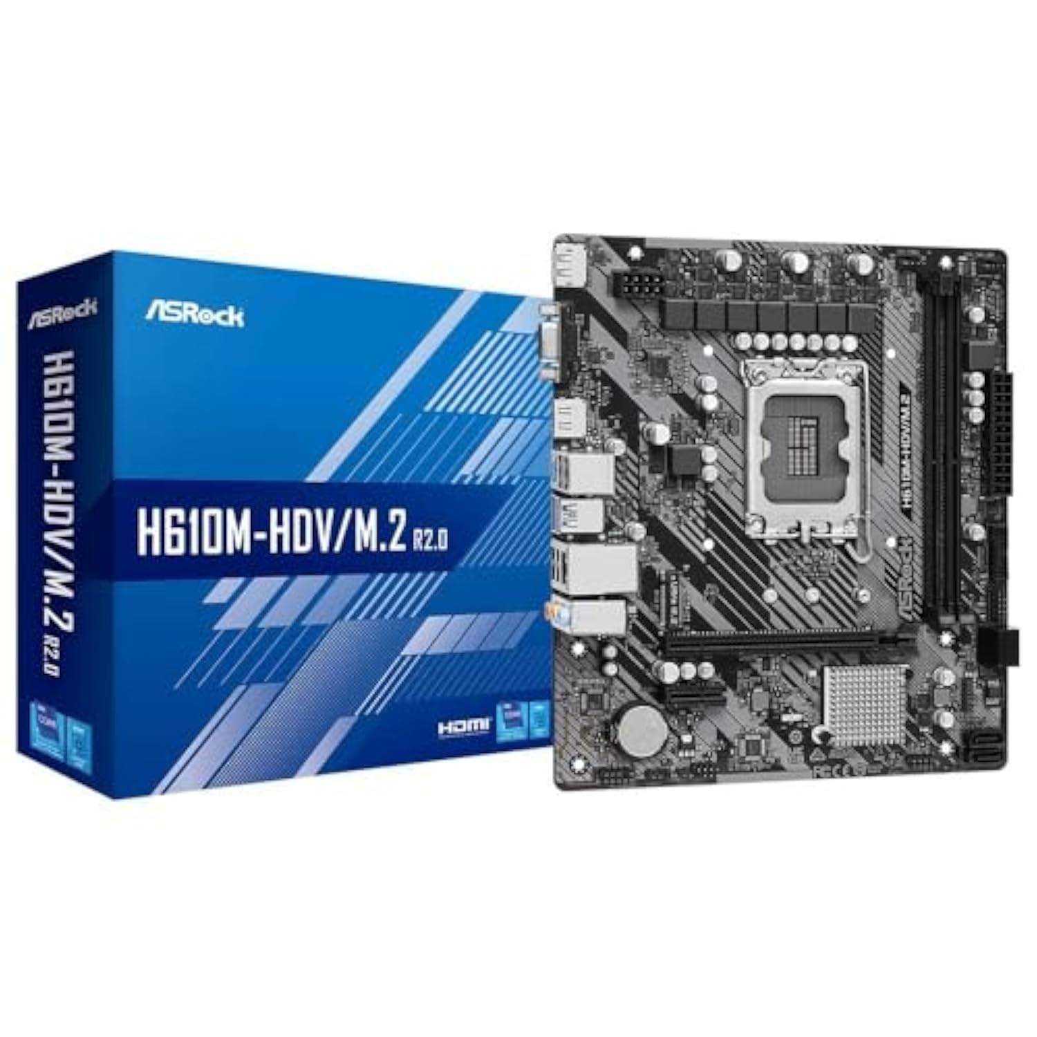 ASRock Motherboard Compatible with Intel H610 Series CPU H610 MicroATX Motherboard Authorized Distributor H610M-HDV/M.2 R2.0 (LGA1700) [Domestic svart