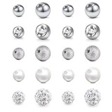 Mayhoop 10 Paar 14G 5mm/8mm Piercing Kugeln Bauchnabelpiercing Kugeln Chirurgenstahl Kunststoff Ersatzkugeln Perle Kristallkugeln für Bauchnabelpiercing für Frauen Silber