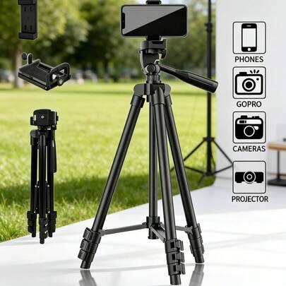 Lättviktsstativ i aluminium, max 102 cm justerbar höjd, 3-vägs pan/tilt-huvud, portabelt hopfällbart kamera- och mobilstativ med snabbfästplatta, för - Svart (En-Storlek)