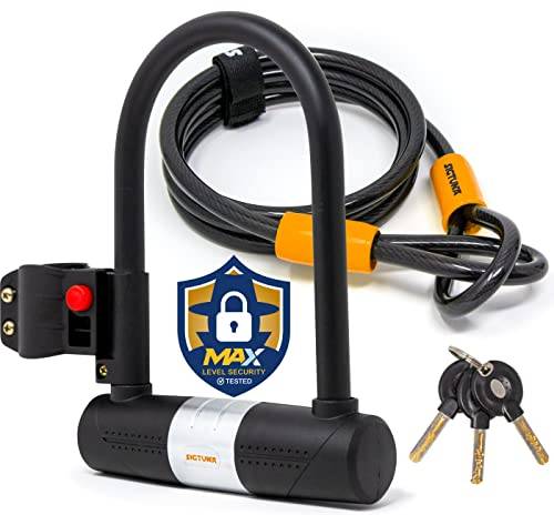 SIGTUNA Cykellås – 16 Mm Kraftig Cykel U-lås Bygellås Och Monteringshållare, 1,2 M Stålkedjekabel Och 3 Högsäkerhetsnycklar Bicycle Lock För Vägcykel, Elcykel, Hopfällbar Cykel, Mountainbike – Orange