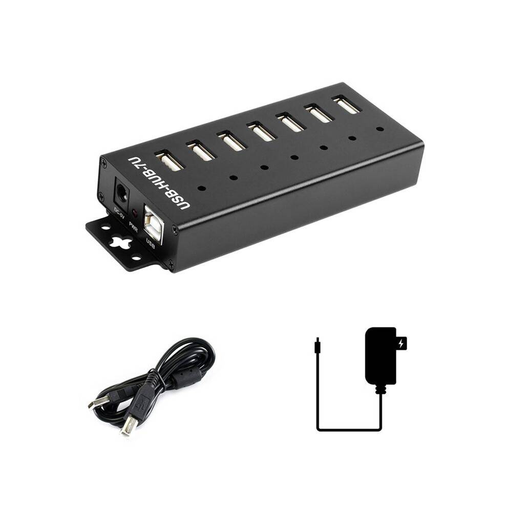 Industrial USB HUB 7-CH USB 2.0 Expansion HUB Adapter for Win11/10/8 Linux with 5V Power Adapter EU Plug