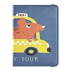 Passfodral plånbok kombo PU-läder emblem ID vaccin korthållare plånbok kortskydd för kvinnor män tecknade dinosaurier körning taxi blå, flerfärgad, one size