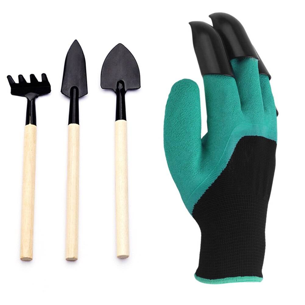3 st mini shovel rake trädgårdsväxtverktyg / 1 par trädgårdshandskar handskar set verktygssats kram-erbjudanden