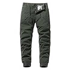 Herr Cargobyxor Lätt Arbete Baggy Joggingbyxor Lösa Lediga Eleganta Promenadbyxor Bomull Med Sidofickor Cargobyxor Flera Fickor Stretch Joggingbyxor Fickor, Grön, 28