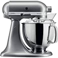 KitchenAid Küchenmaschine I Artisan I Kippbarem Food Processor I Teigknetmaschine mit 5 Zubehör | 2 Schüsseln aus Edelstahl | 4.8 L | Grau
