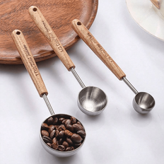 1 st/vintage kaffemåttskopa, kaffeskopa för malet kaffe rostfritt stål matsked skopa lång trähandtag matsked måttsked metall måttskedar te för kaffe t - Brun (L,M,S)