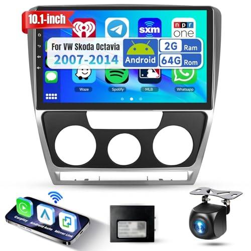 2G&64G podofo 2 tum bilradio 2 din för VW Skoda Octavia 2007-2013 Trådlös Carplay Android Auto, Android 13 Bluetooth-radio HIFI RDS/FM + AHD bakre kamera/Canbus