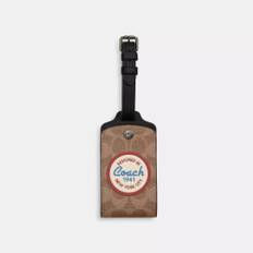 Coach Luggage Tag In Signature Canvas With Patches Gunmetal Tan Multi