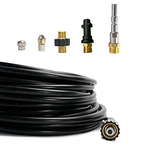 M&M Smartek Rörrengöringsslang, 6-delat set för Kärcher Kränzle NILFISK ALTO WAP Professional HD HDS 1/8 tum AG: M22 x 1,5 IG & bajonettadapter och adapter, KEW & 2 x munstycken (45 meter)